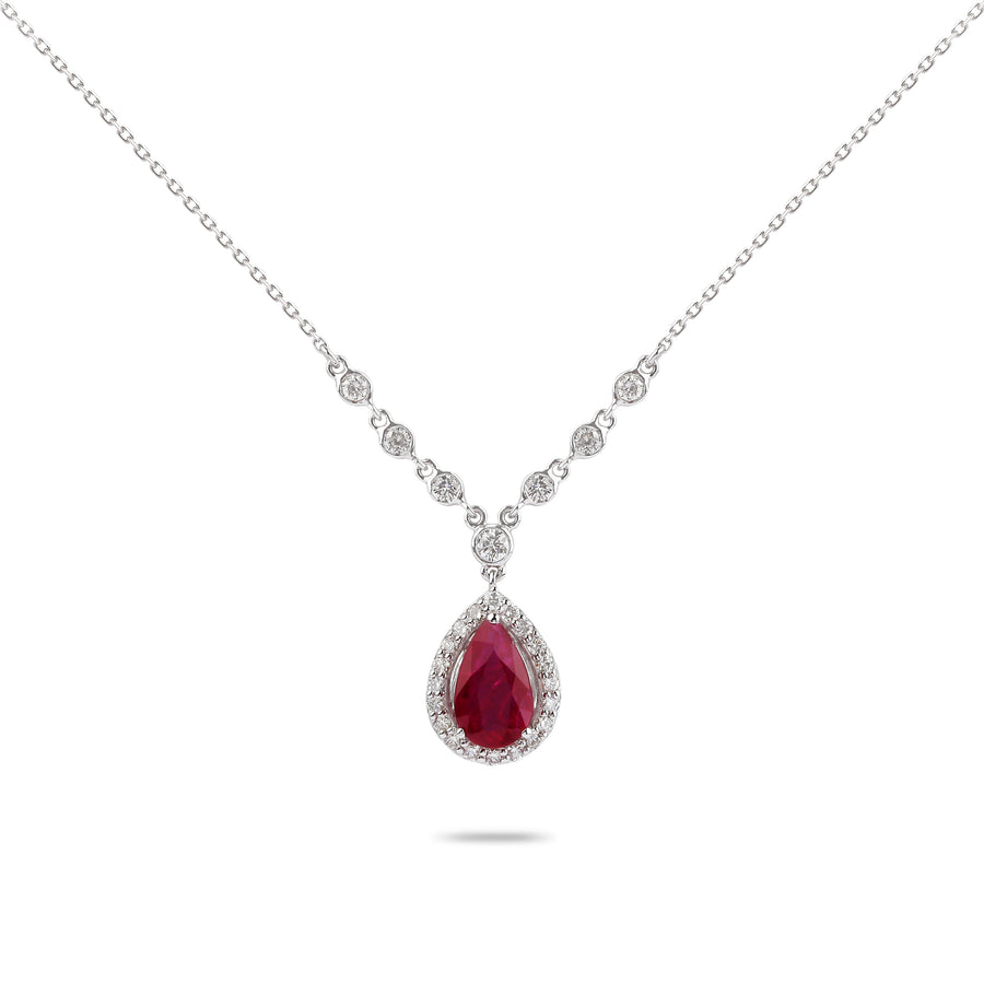 Ruby & Diamond Accented Necklace | Diamond Necklace | Diamond Jewellery Necklace